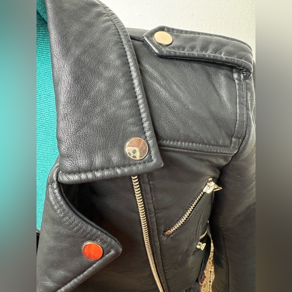 French Connection Vegan Leather Moto Jacket Black/Gold Size 2 - Picture 7 of 16